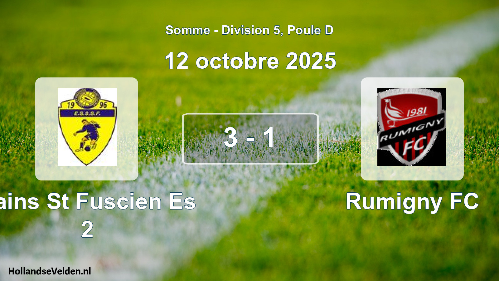 Match joué: Sains St Fuscien Es 2 - Rumigny FC 3 - 1 (12 octobre 2025)