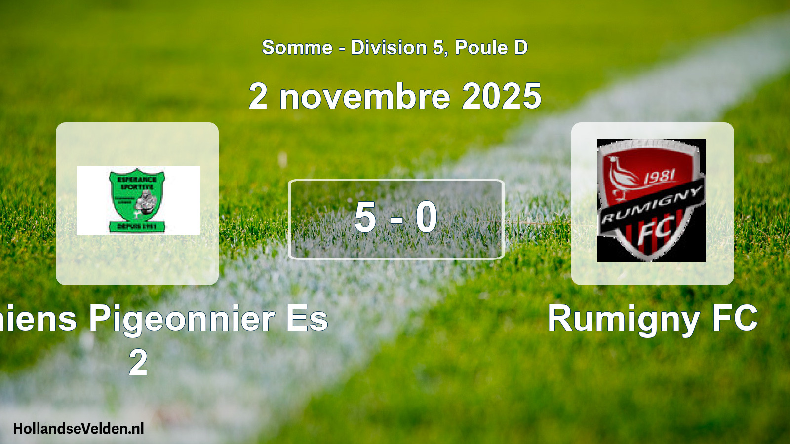 Match joué: Amiens Pigeonnier Es 2 - Rumigny FC 5 - 0 (2 novembre 2025)