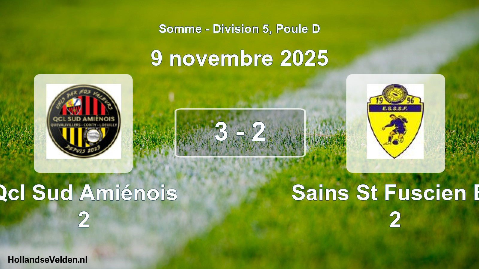 Match joué: Qcl Sud Amiénois 2 - Sains St Fuscien Es 2 3 - 2 (9 novembre 2025)
