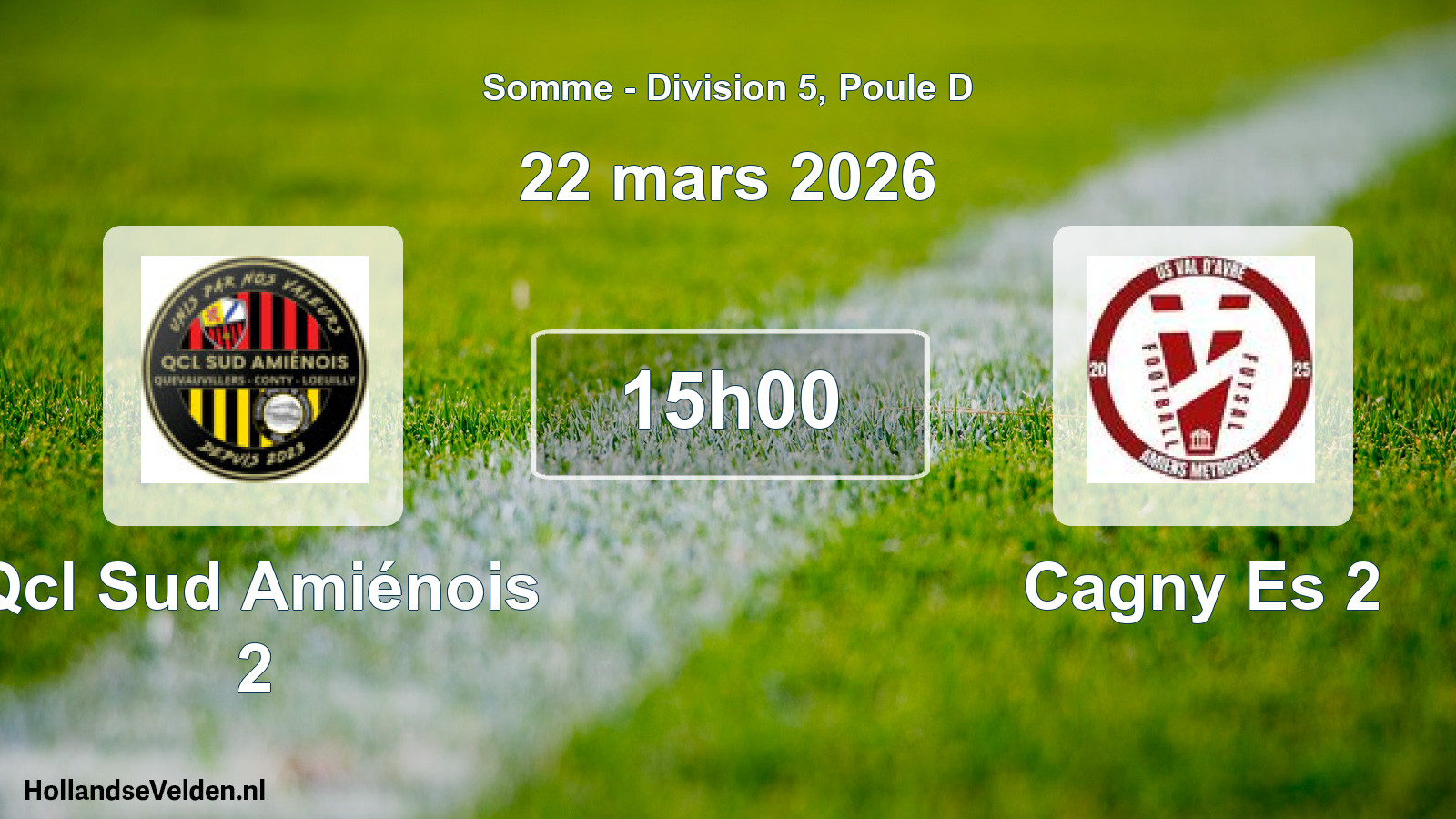 Geplande wedstrijd: Qcl Sud Amiénois 2 - Cagny Es 2 (22 maart 2026)