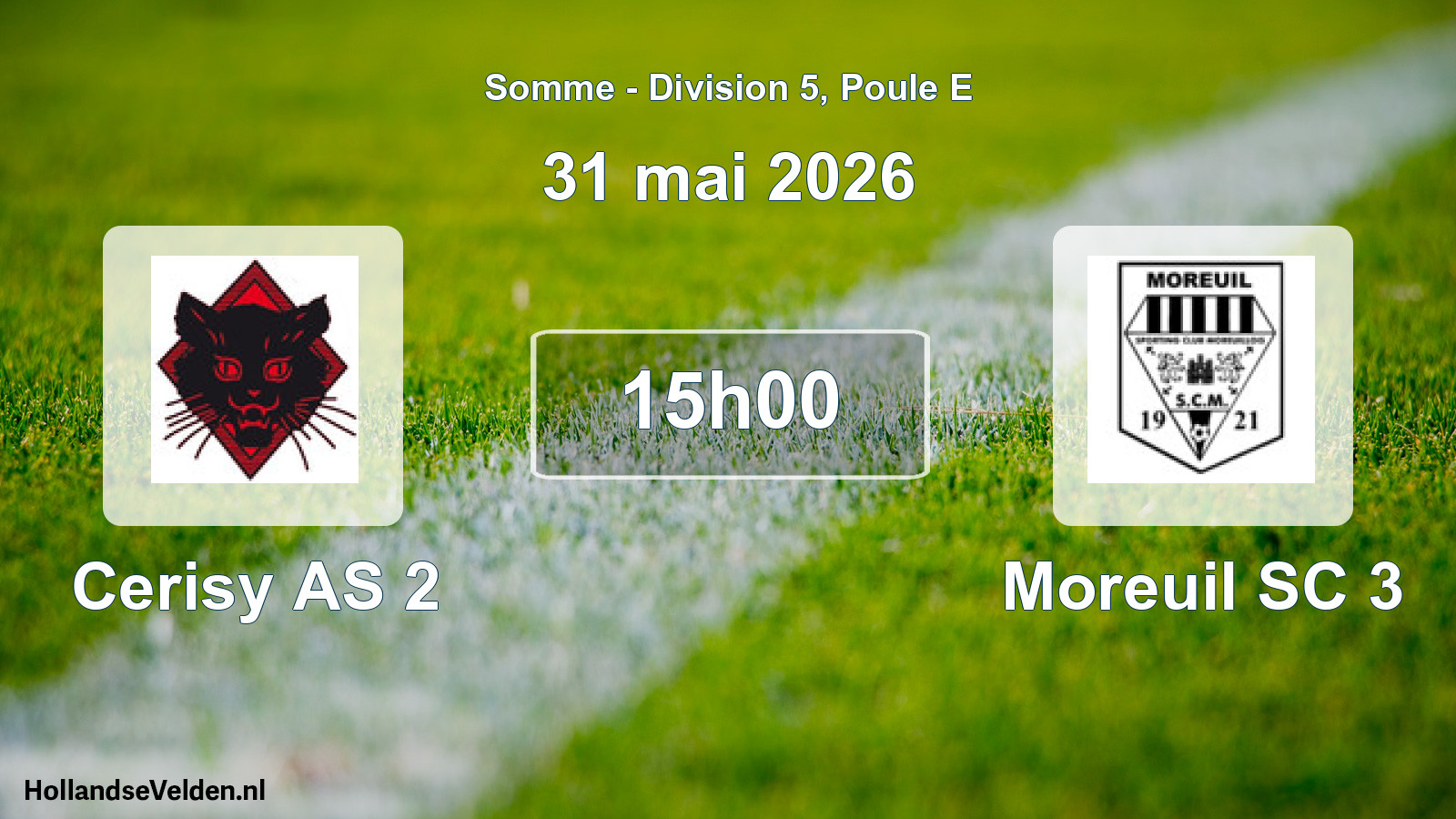 Match programmé: Cerisy AS 2 - Moreuil SC 3 (31 mai 2026)
