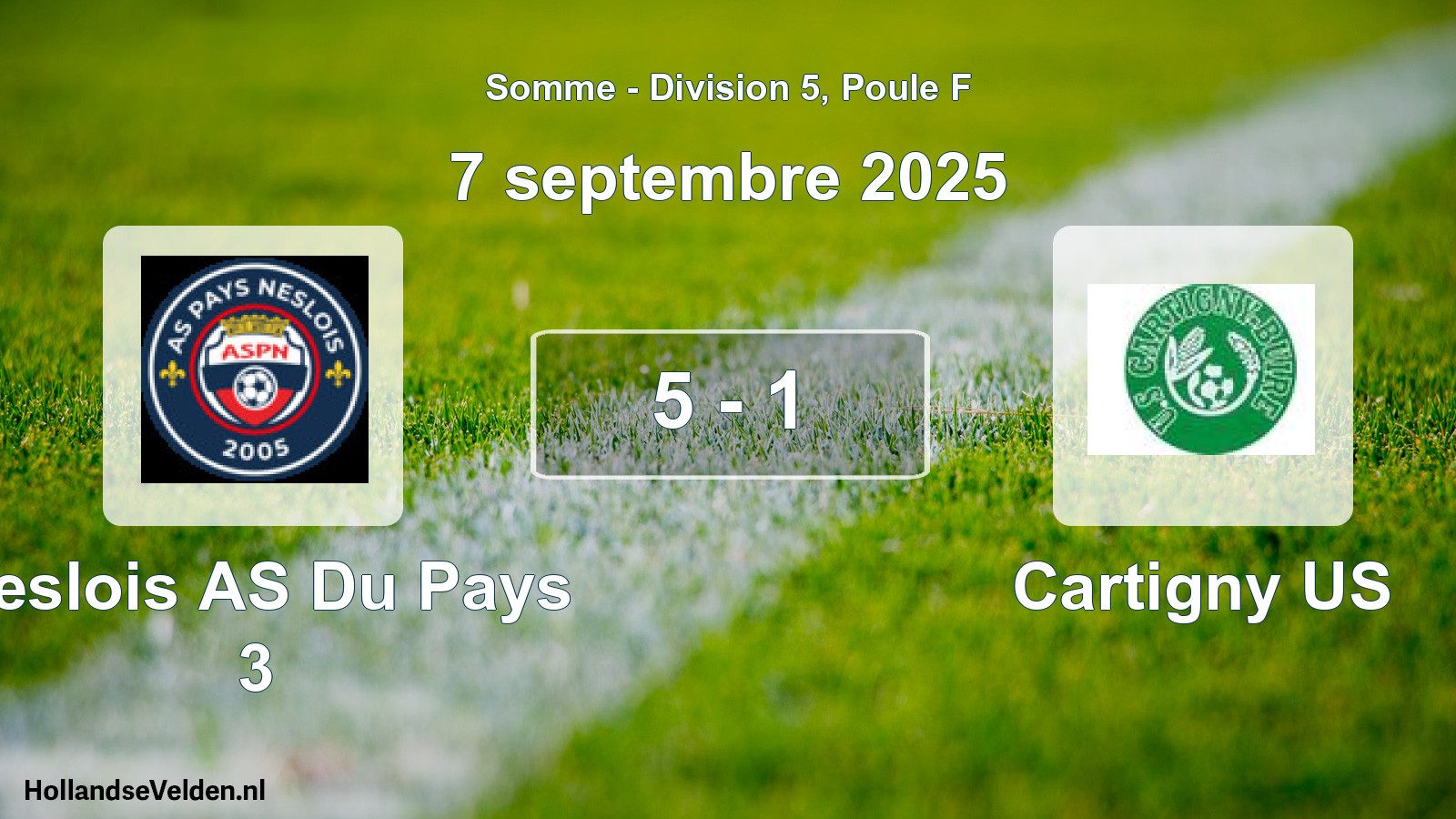 Gespeelde wedstrijd: Neslois AS Du Pays 3 - Cartigny US 5 - 1 (7 september 2025)