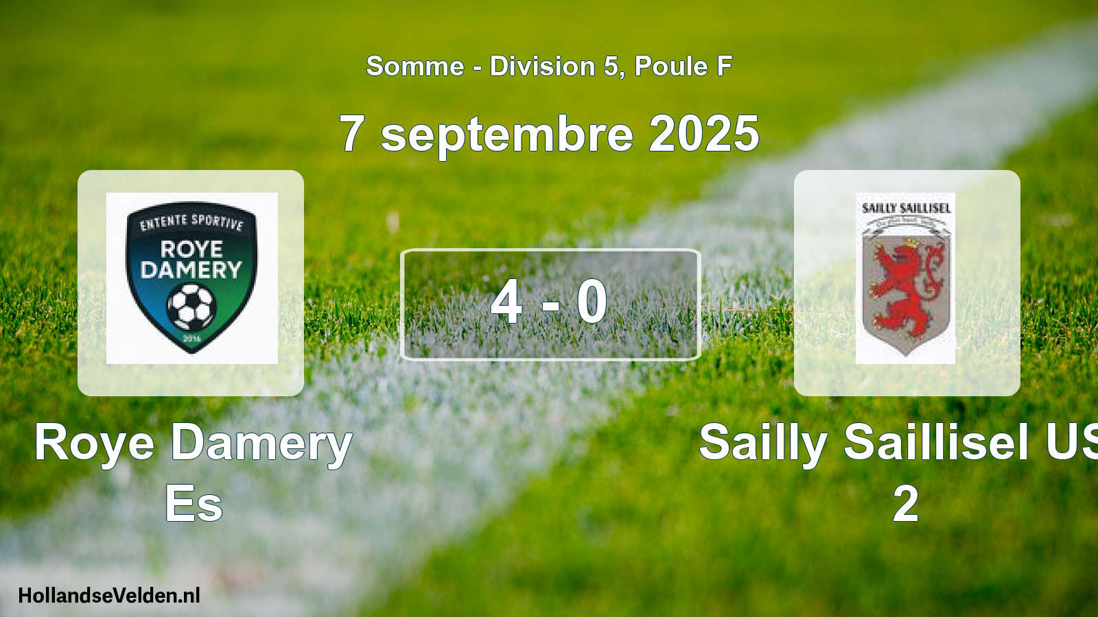 Gespeelde wedstrijd: Roye Damery Es - Sailly Saillisel US 2 4 - 0 (7 september 2025)