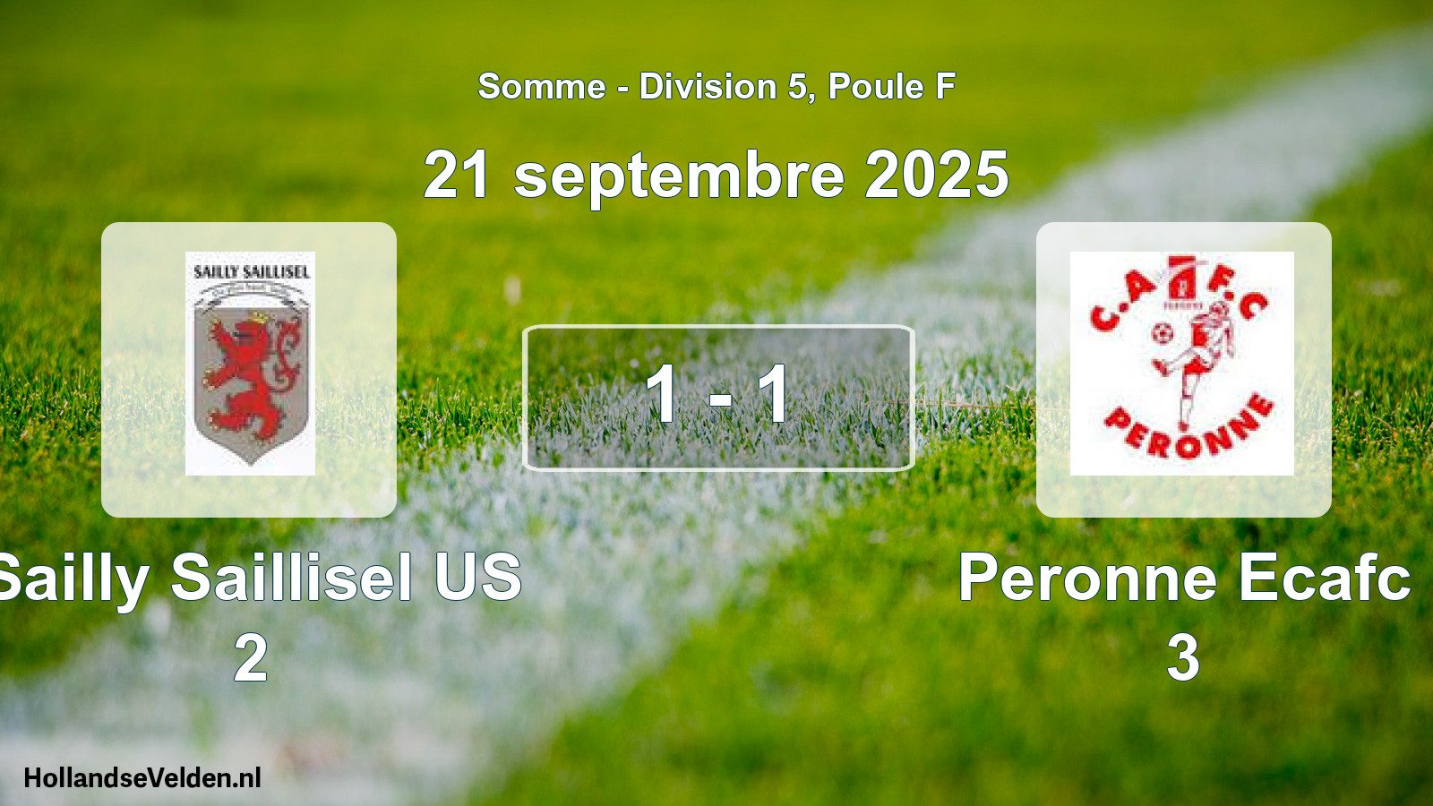 Match joué: Sailly Saillisel US 2 - Peronne Ecafc 3 1 - 1 (21 septembre 2025)