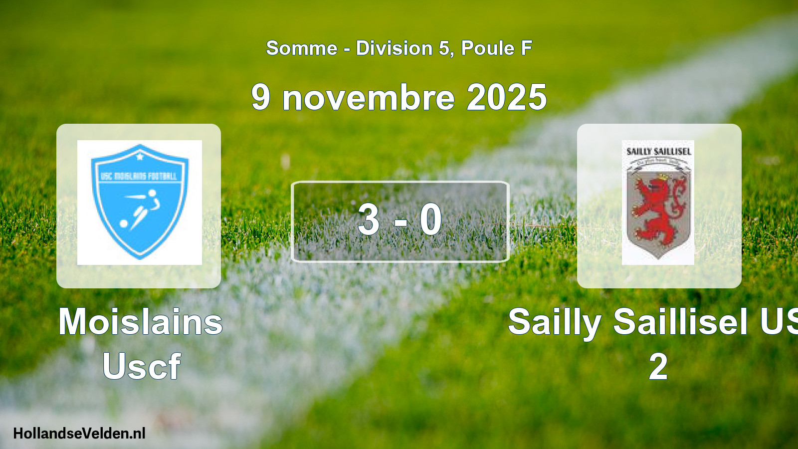 Match joué: Moislains Uscf - Sailly Saillisel US 2 3 - 0 (9 novembre 2025)