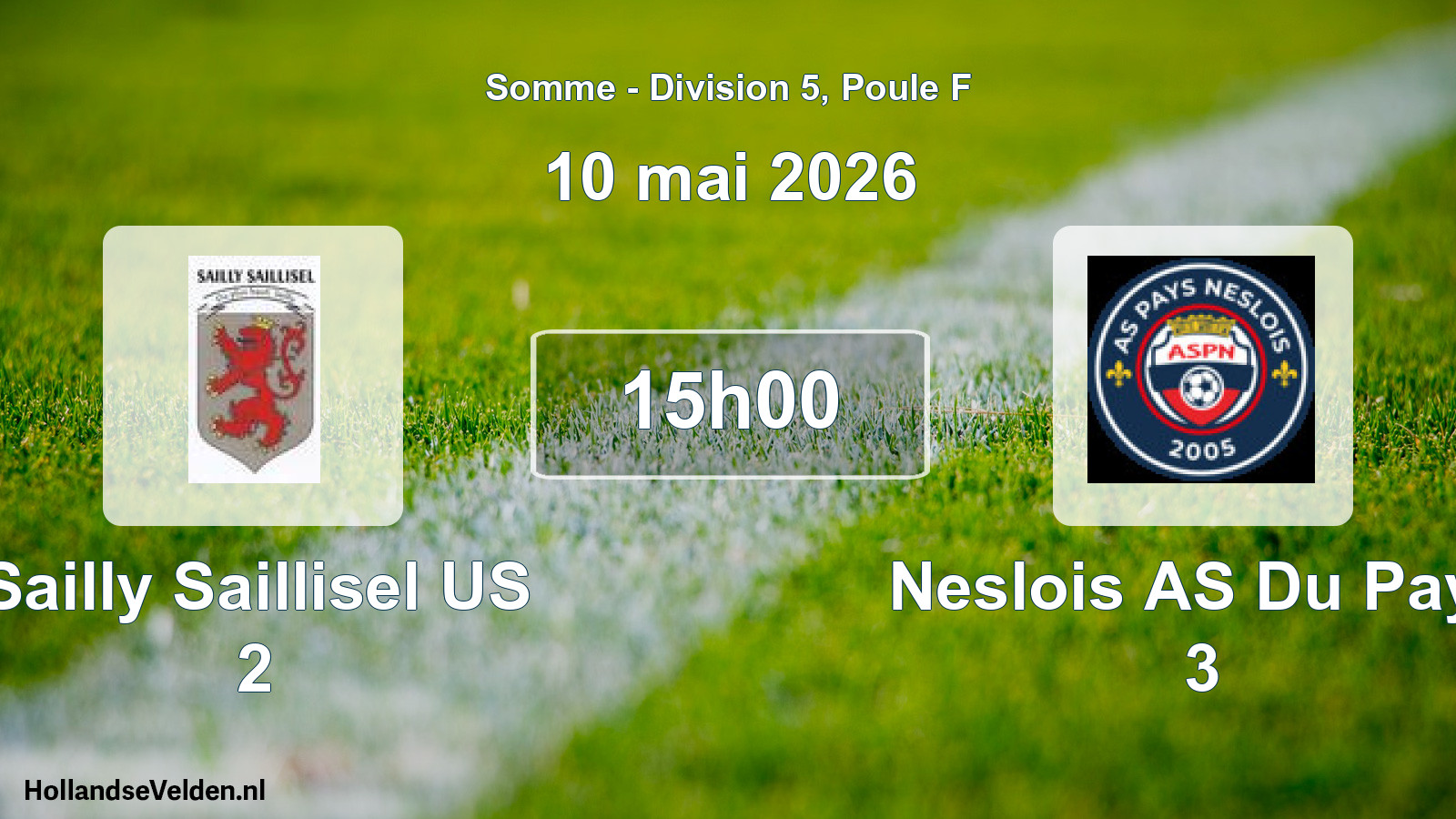 Match programmé: Sailly Saillisel US 2 - Neslois AS Du Pays 3 (10 mai 2026)