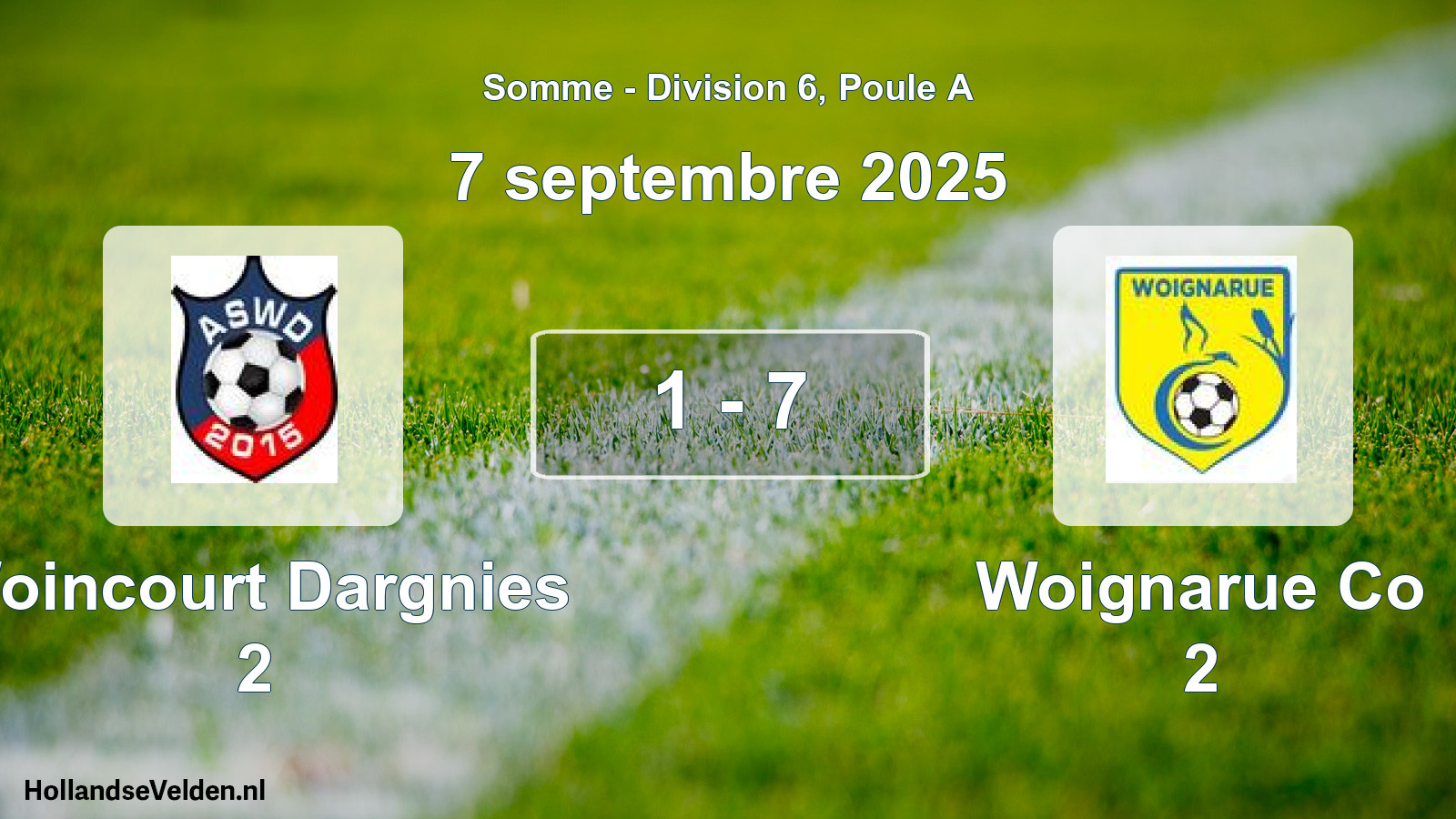 Match joué: Woincourt Dargnies 2 - Woignarue Co 2 1 - 7 (7 septembre 2025)