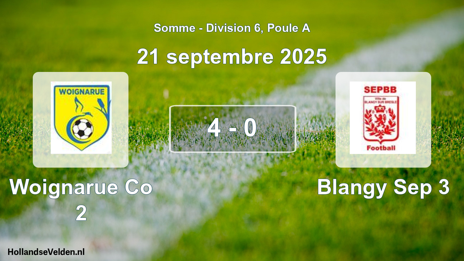 Match joué: Woignarue Co 2 - Blangy Sep 3 4 - 0 (21 septembre 2025)