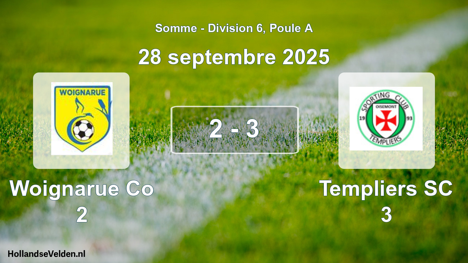 Match joué: Woignarue Co 2 - Templiers SC 3 2 - 3 (28 septembre 2025)