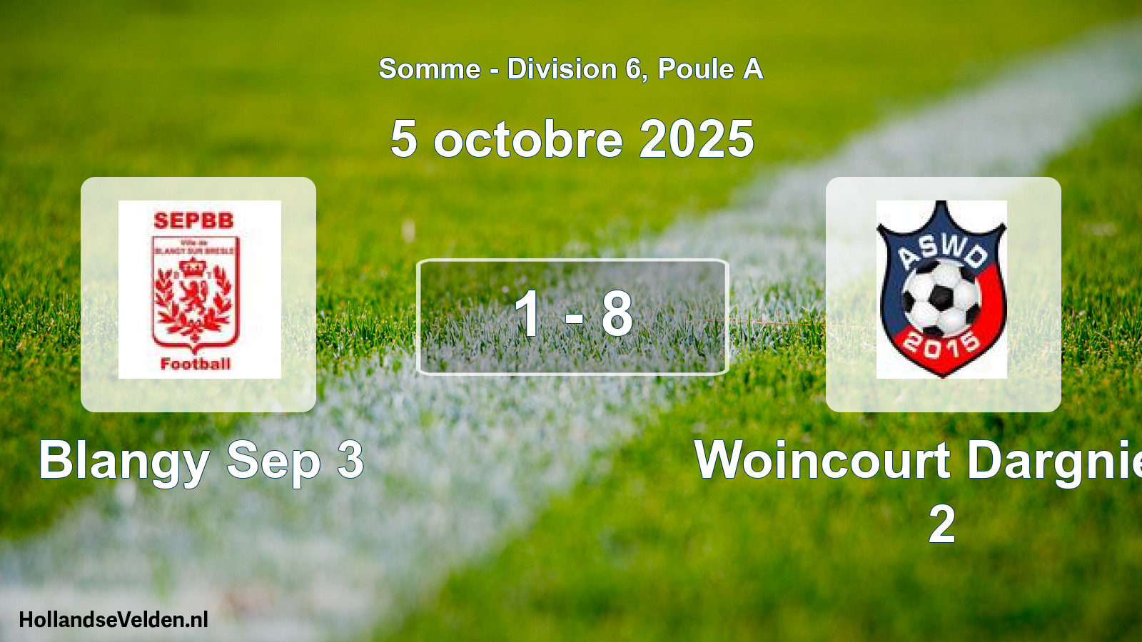 Match joué: Blangy Sep 3 - Woincourt Dargnies 2 1 - 8 (5 octobre 2025)