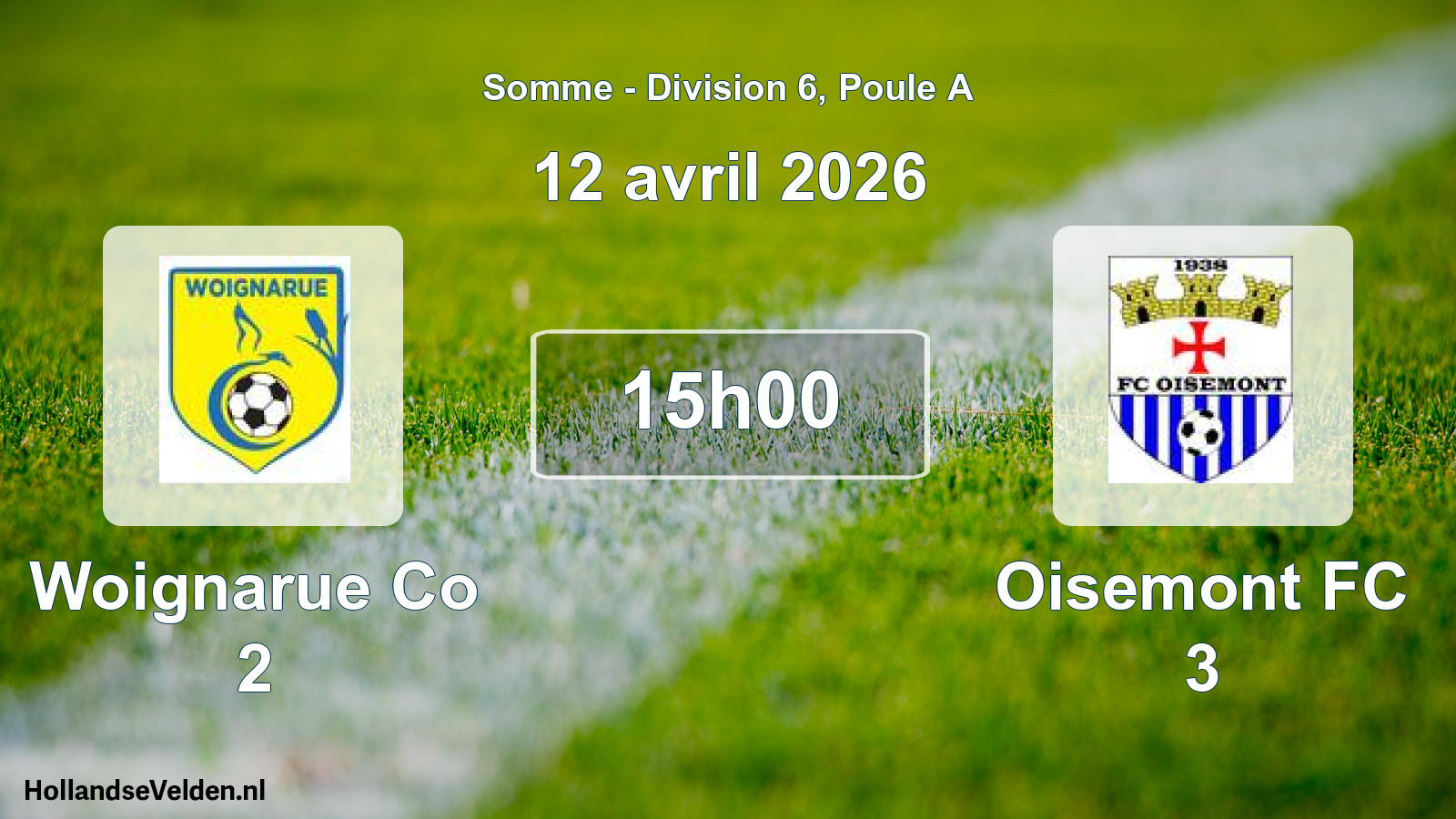 Match programmé: Woignarue Co 2 - Oisemont FC 3 (12 avril 2026)