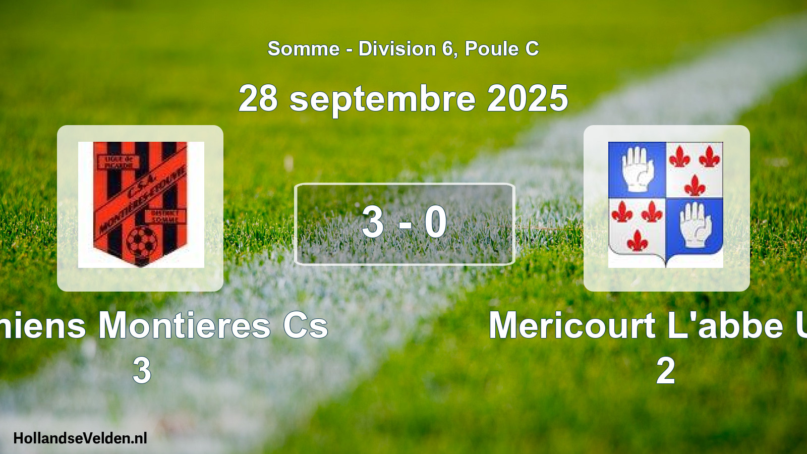 Match joué: Amiens Montieres Cs 3 - Mericourt L'abbe US 2 3 - 0 (28 septembre 2025)