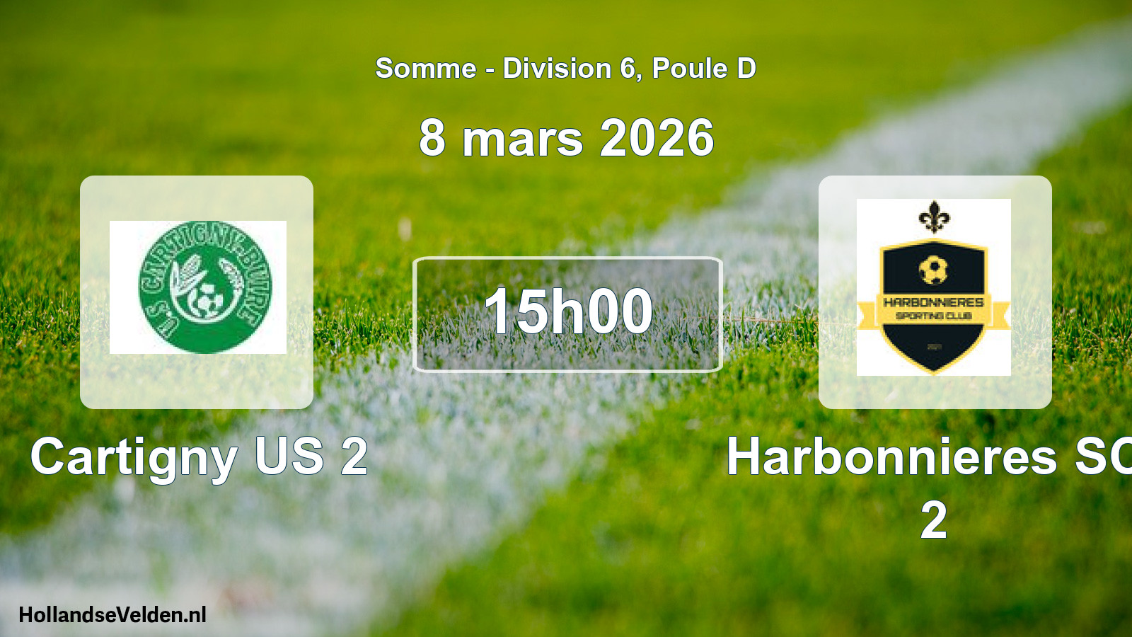 Match programmé: Cartigny US 2 - Harbonnieres SC 2 (8 mars 2026)
