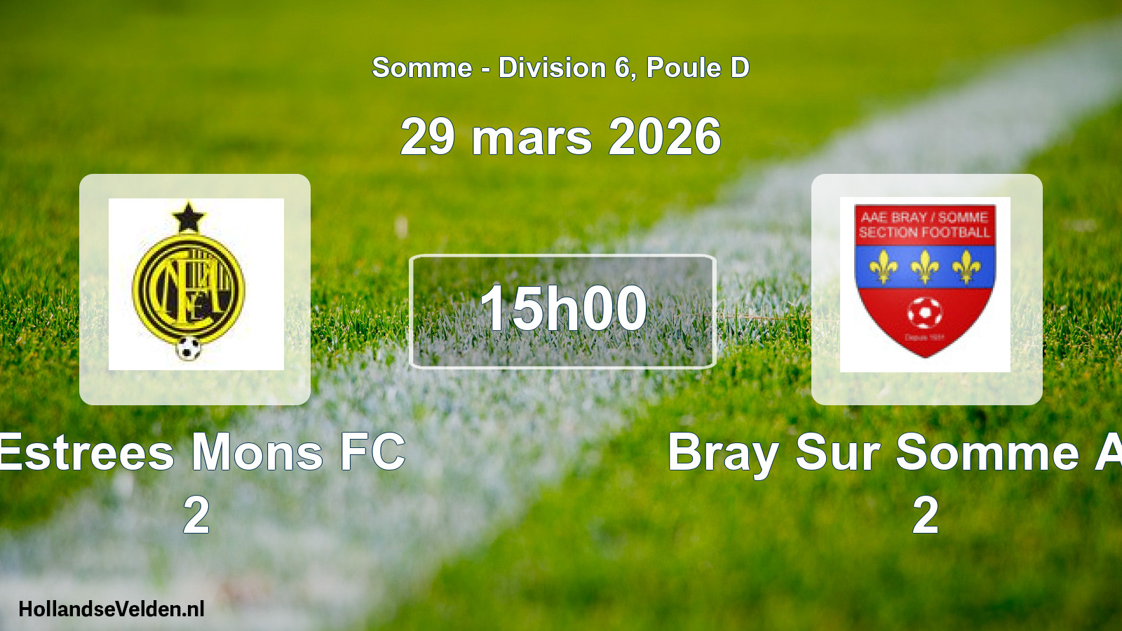 Match programmé: Estrees Mons FC 2 - Bray Sur Somme Aae 2 (29 mars 2026)