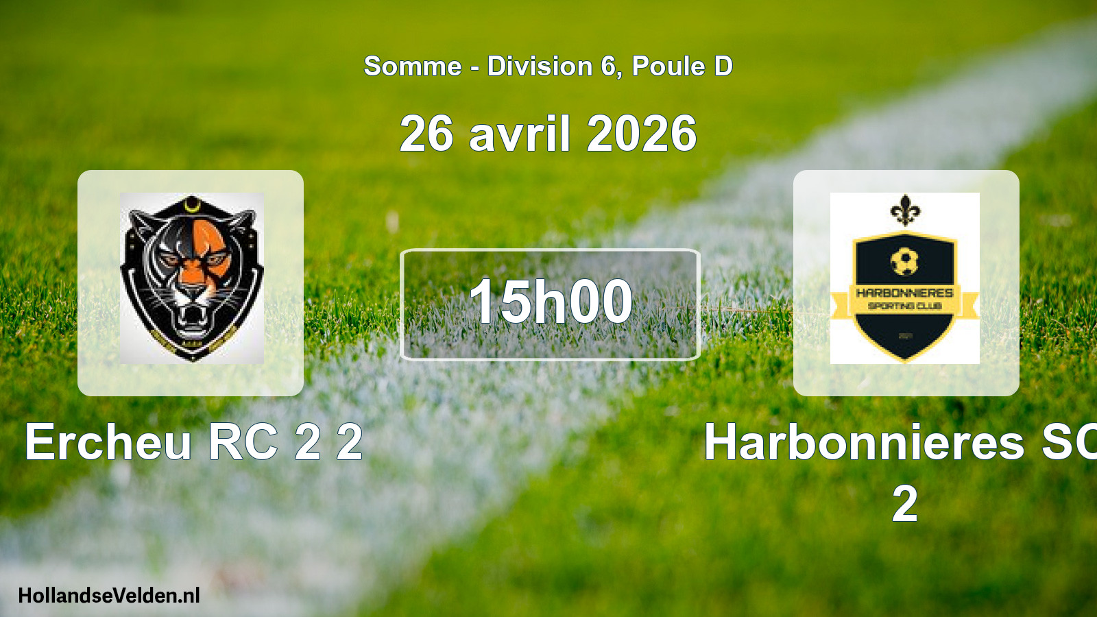 Match programmé: Ercheu RC 2 2 - Harbonnieres SC 2 (26 avril 2026)