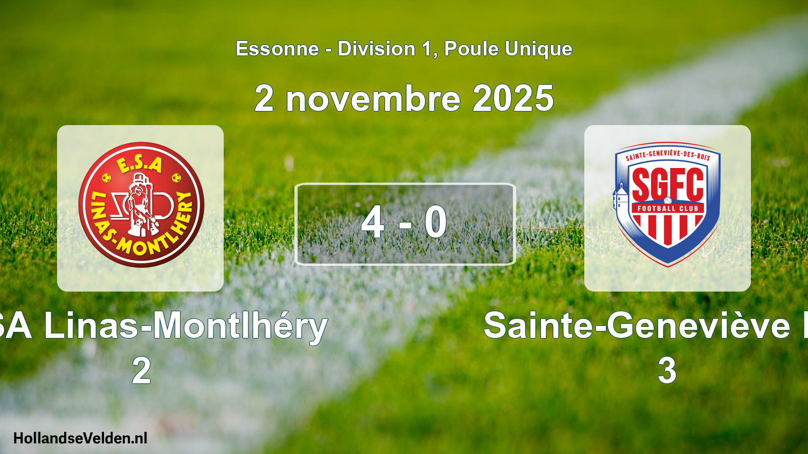 Match joué: ESA Linas-Montlhéry 2 - Sainte-Geneviève FC 3 4 - 0 (2 novembre 2025)