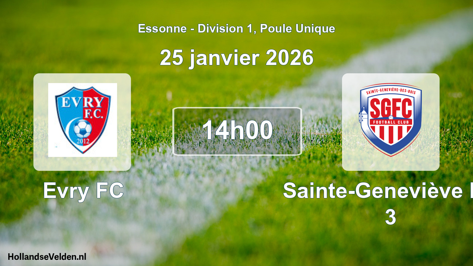 Match programmé: Evry FC - Sainte-Geneviève FC 3 (25 janvier 2026)