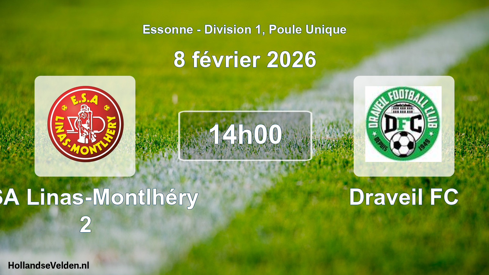 Match programmé: ESA Linas-Montlhéry 2 - Draveil FC (8 février 2026)