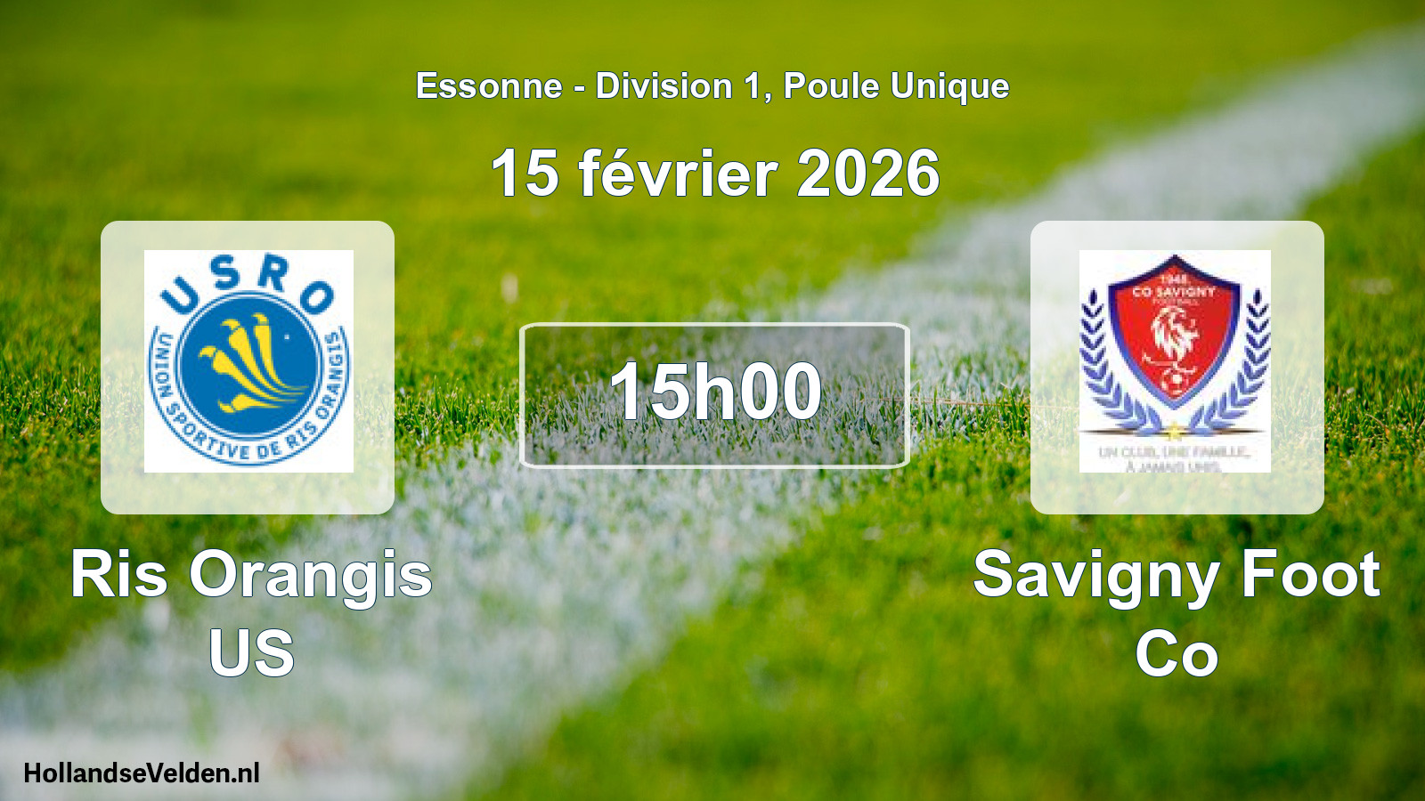 Match programmé: Ris Orangis US - Savigny Foot Co (15 février 2026)