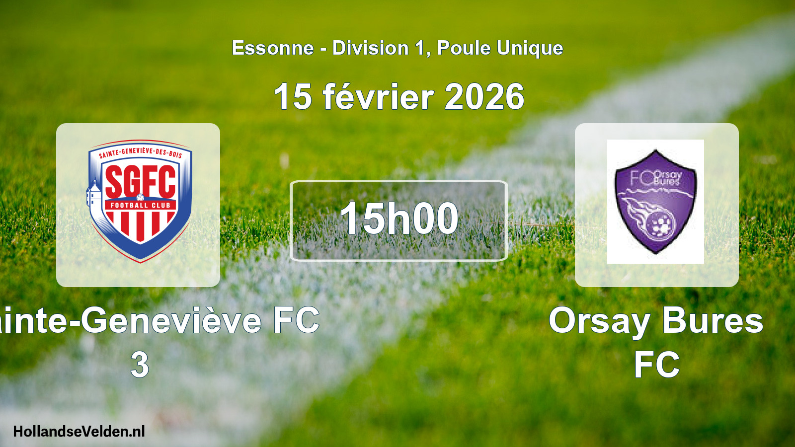 Match programmé: Sainte-Geneviève FC 3 - Orsay Bures FC (15 février 2026)