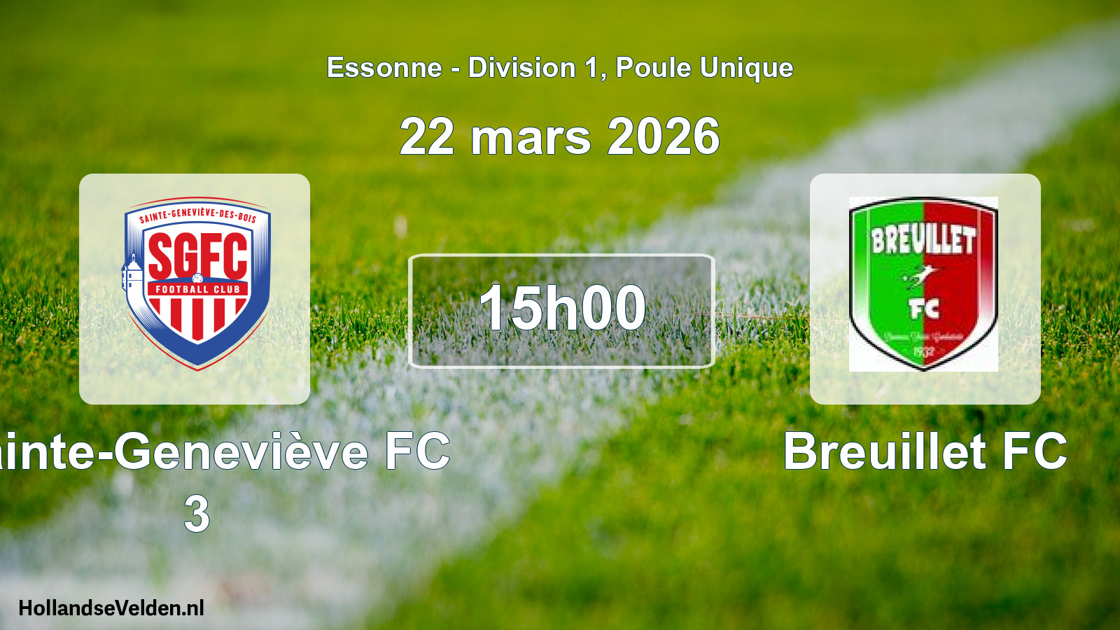 Match programmé: Sainte-Geneviève FC 3 - Breuillet FC (22 mars 2026)