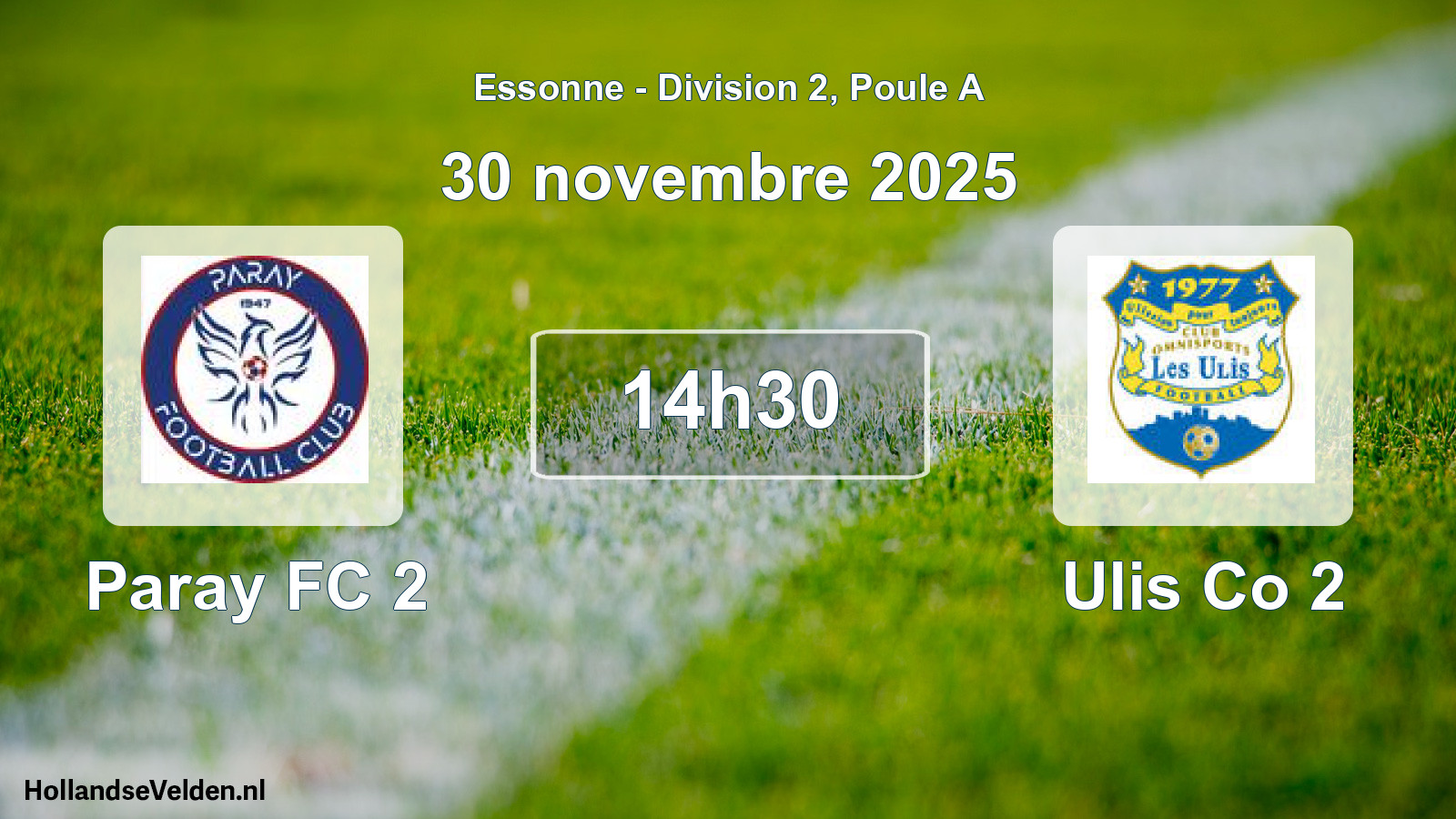 Match programmé: Paray FC 2 - Ulis Co 2 (30 novembre 2025)