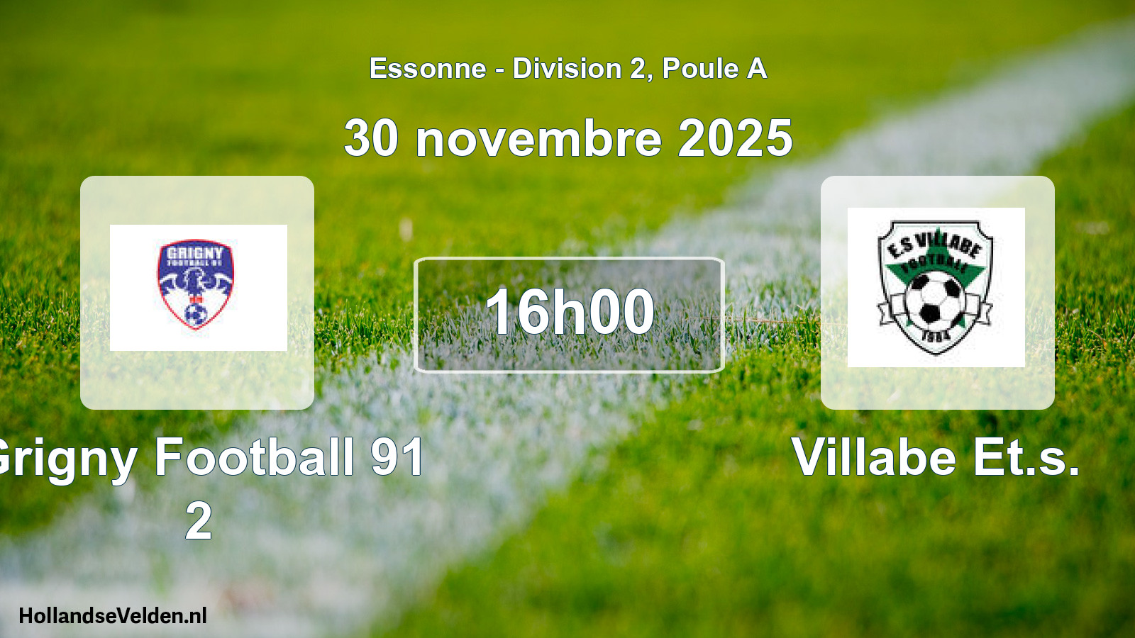 Match programmé: Grigny Football 91 2 - Villabe Et.s. (30 novembre 2025)
