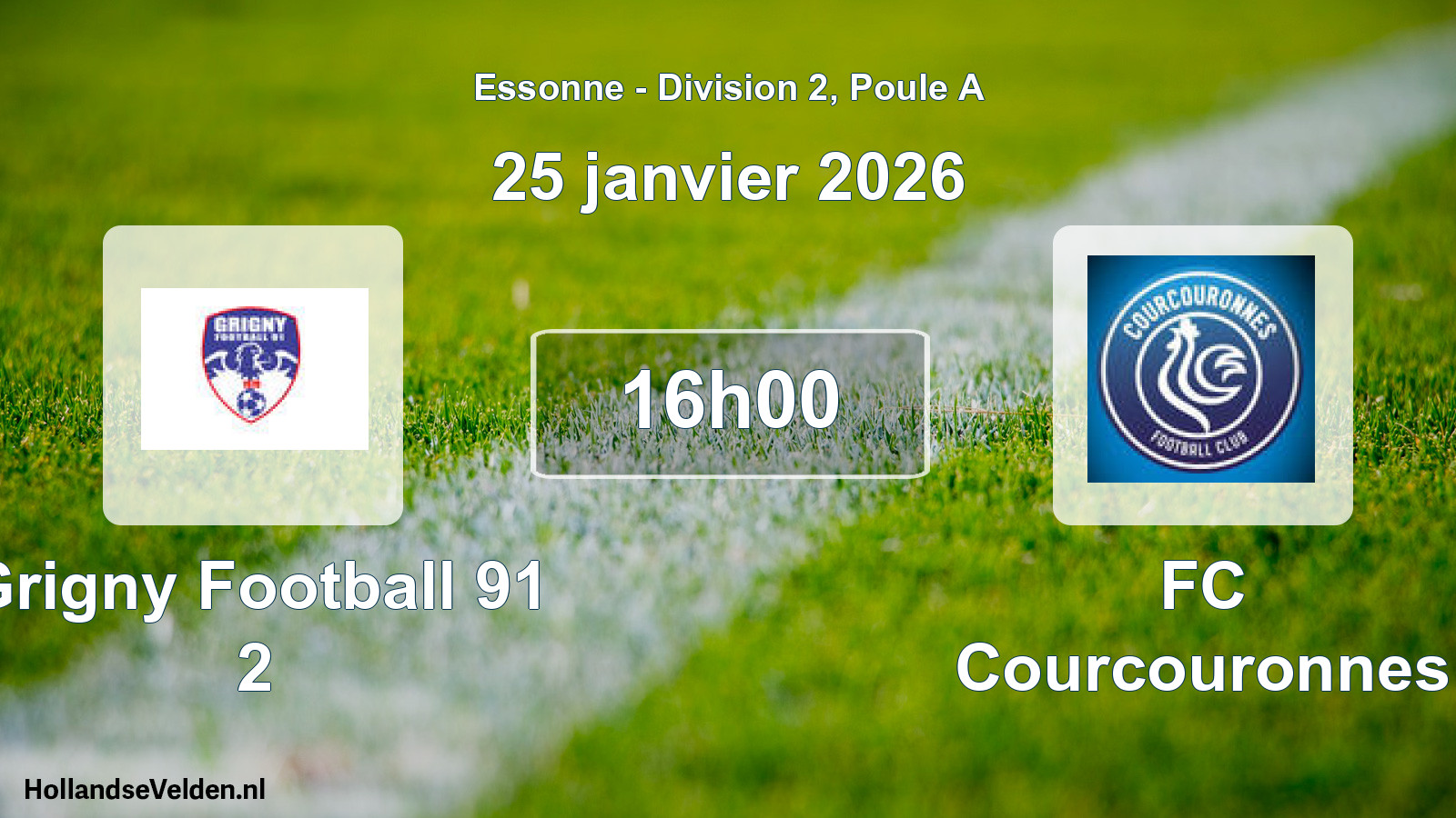 Match programmé: Grigny Football 91 2 - FC Courcouronnes (25 janvier 2026)