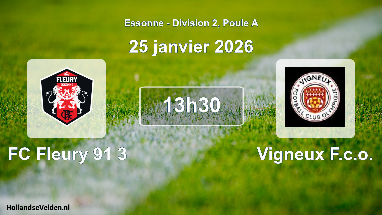 Match programmé: FC Fleury 91 3 - Vigneux F.c.o. (25 janvier 2026)