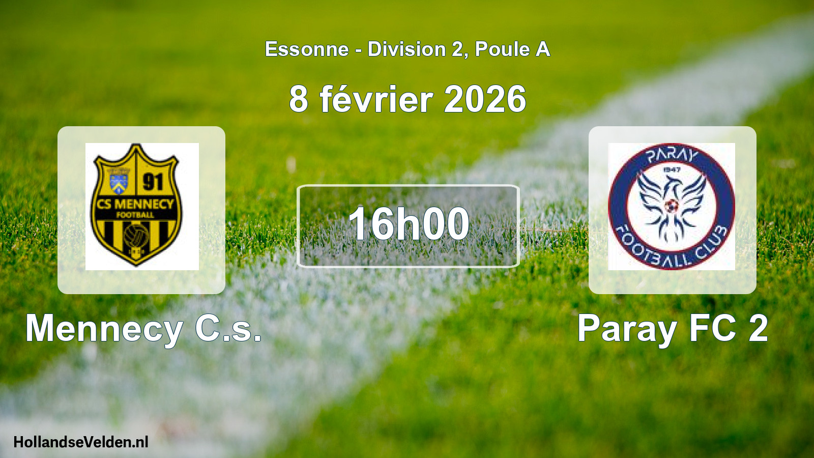 Match programmé: Mennecy C.s. - Paray FC 2 (8 février 2026)