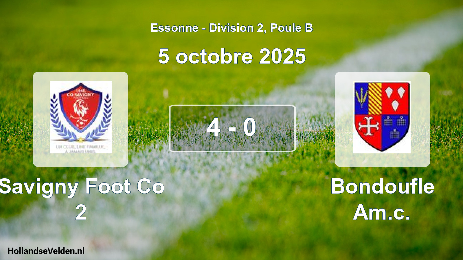 Total number of matches played: Savigny Foot Co 2 - Bondoufle Am.c. 4 - 0 (5 October 2025)