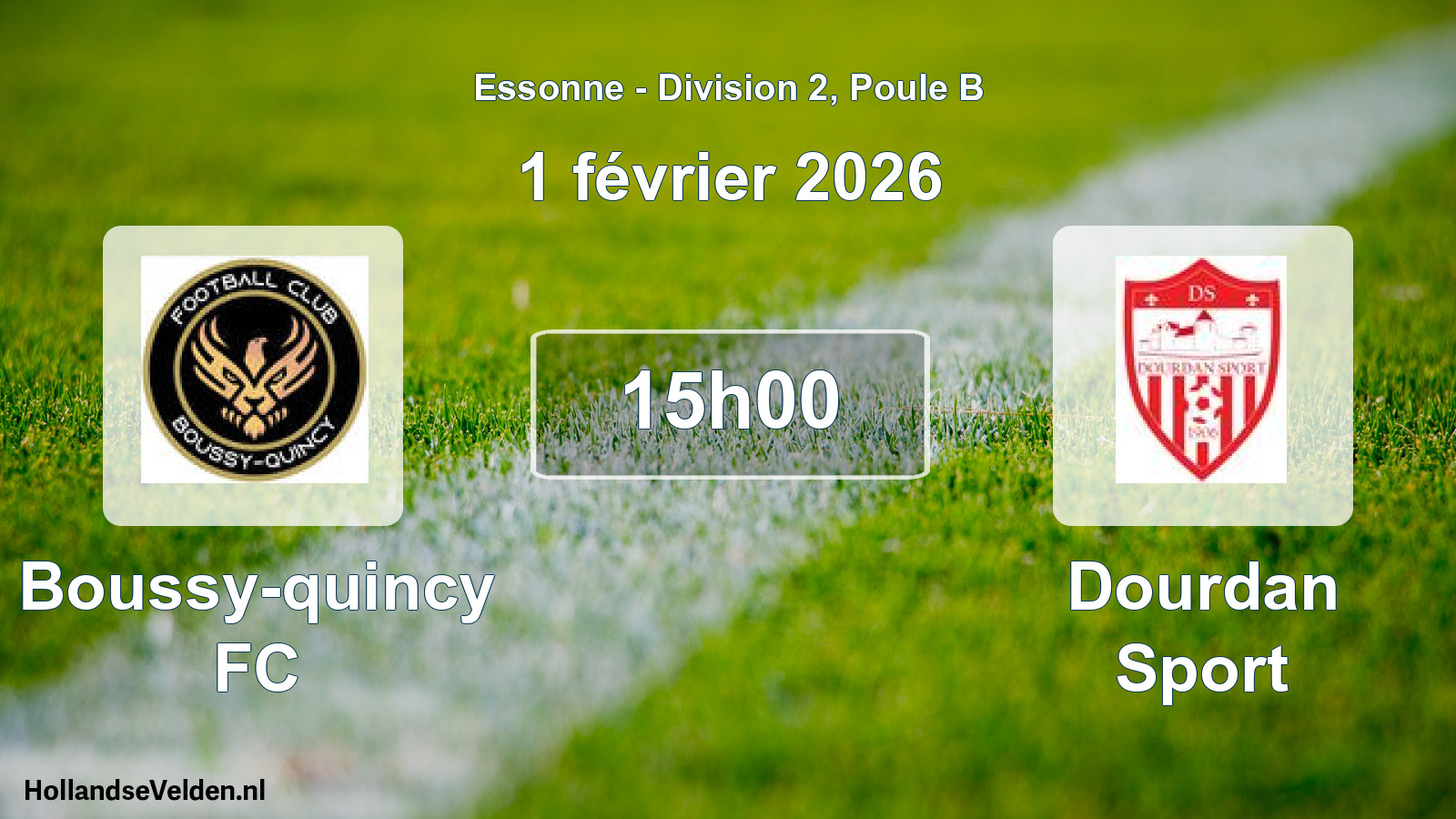 Match programmé: Boussy-quincy FC - Dourdan Sport (1 février 2026)