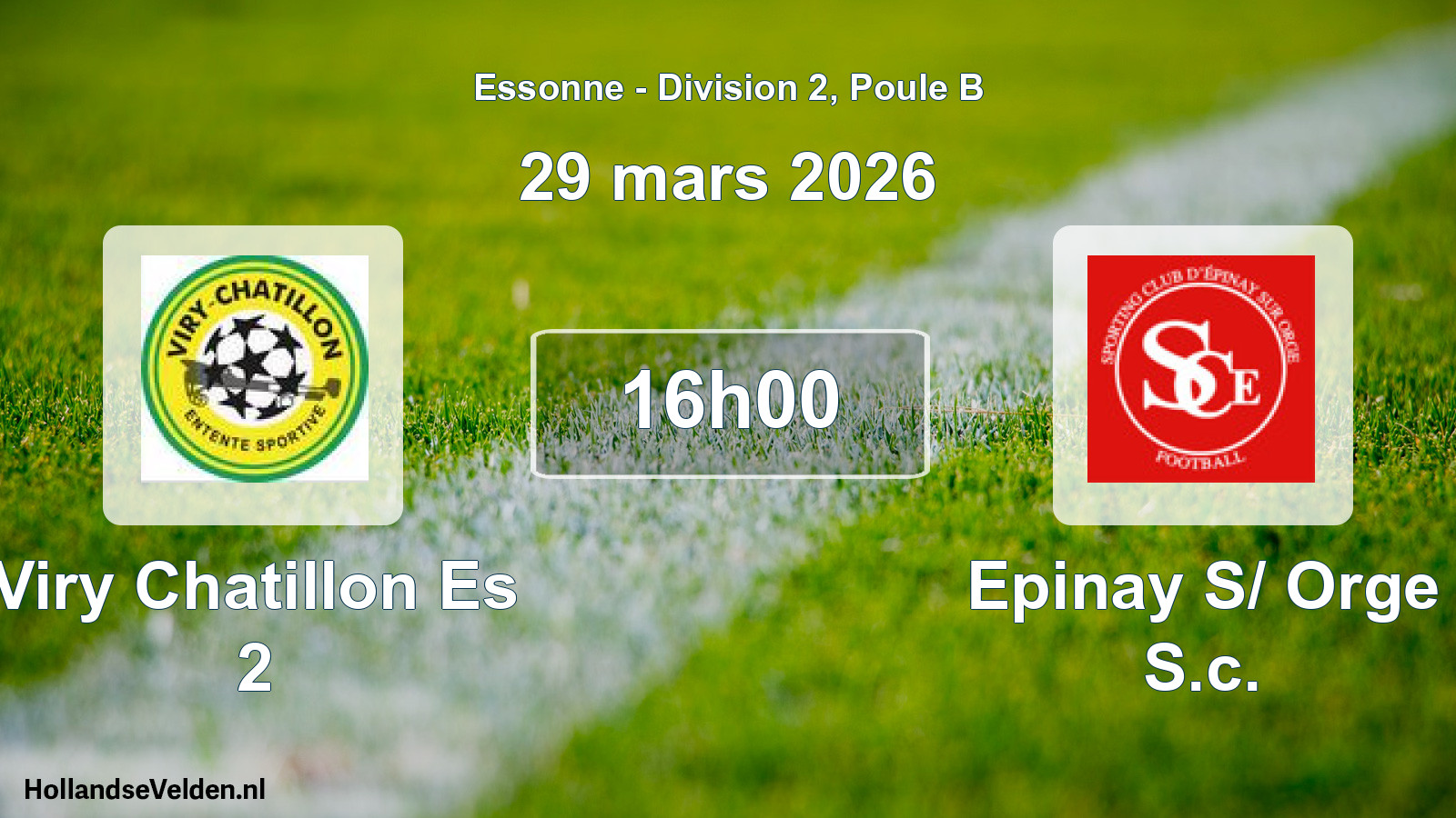 Match programmé: Viry Chatillon Es 2 - Epinay S/ Orge S.c. (29 mars 2026)
