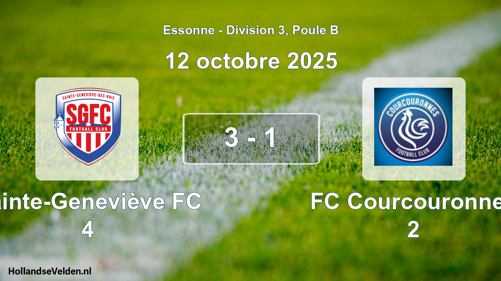 Total number of matches played: Sainte-Geneviève FC 4 - FC Courcouronnes 2 3 - 1 (12 October 2025)