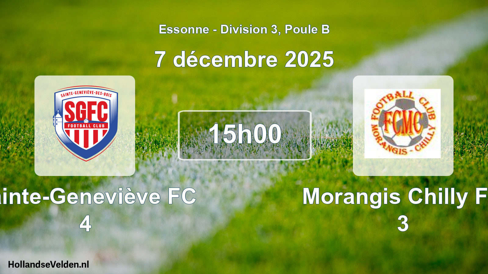 Match programmé: Sainte-Geneviève FC 4 - Morangis Chilly FC 3 (7 décembre 2025)