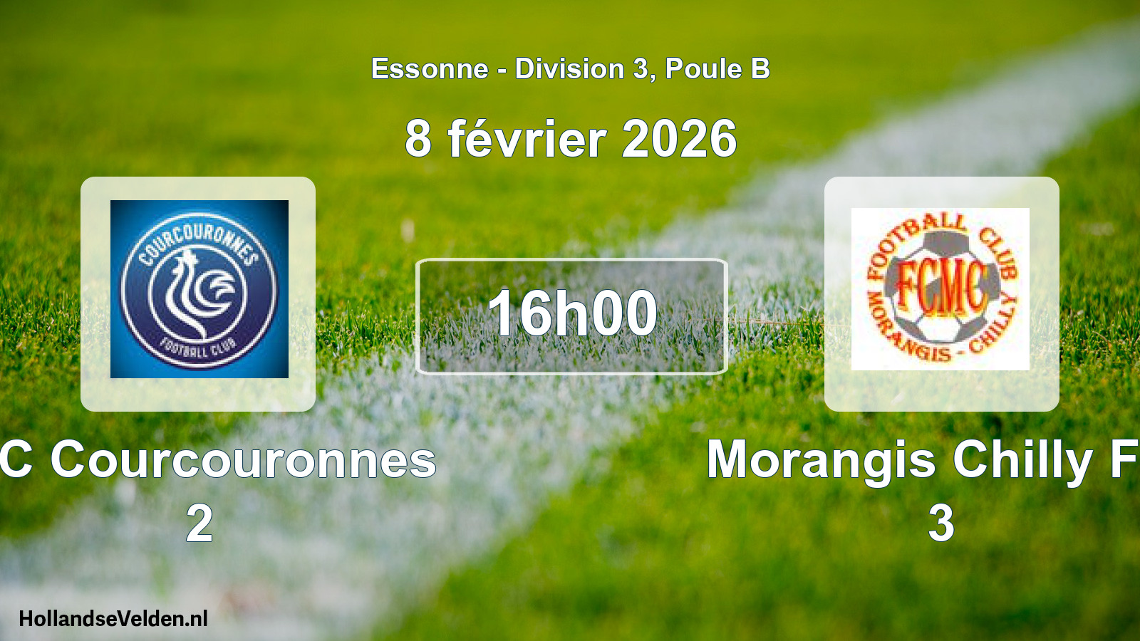 Match programmé: FC Courcouronnes 2 - Morangis Chilly FC 3 (8 février 2026)
