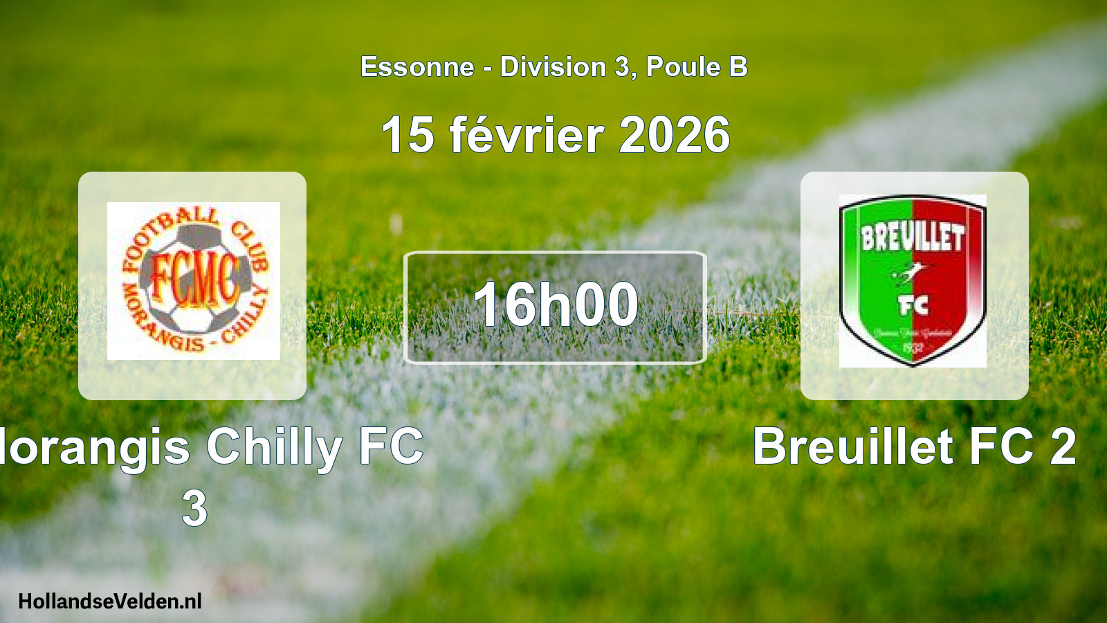Match programmé: Morangis Chilly FC 3 - Breuillet FC 2 (15 février 2026)