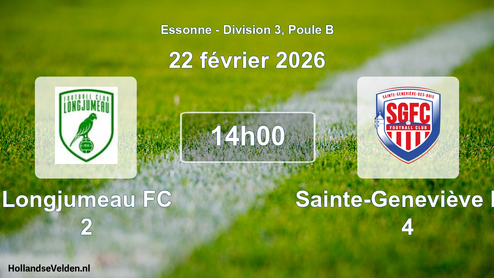 Geplande wedstrijd: Longjumeau FC 2 - Sainte-Geneviève FC 4 (22 februari 2026)