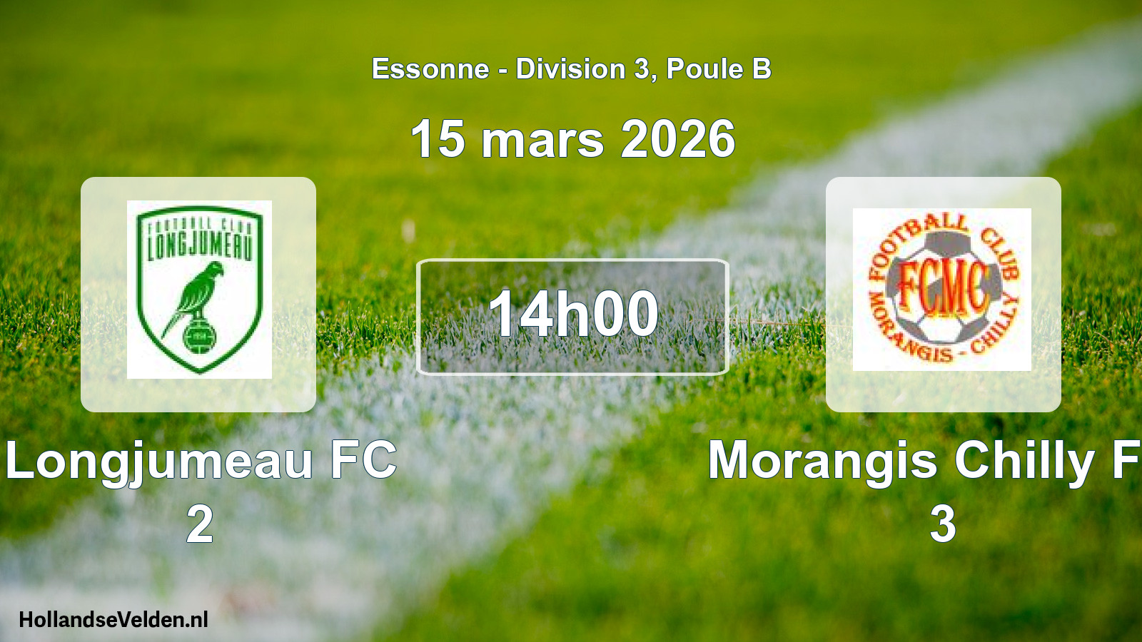 Match programmé: Longjumeau FC 2 - Morangis Chilly FC 3 (15 mars 2026)