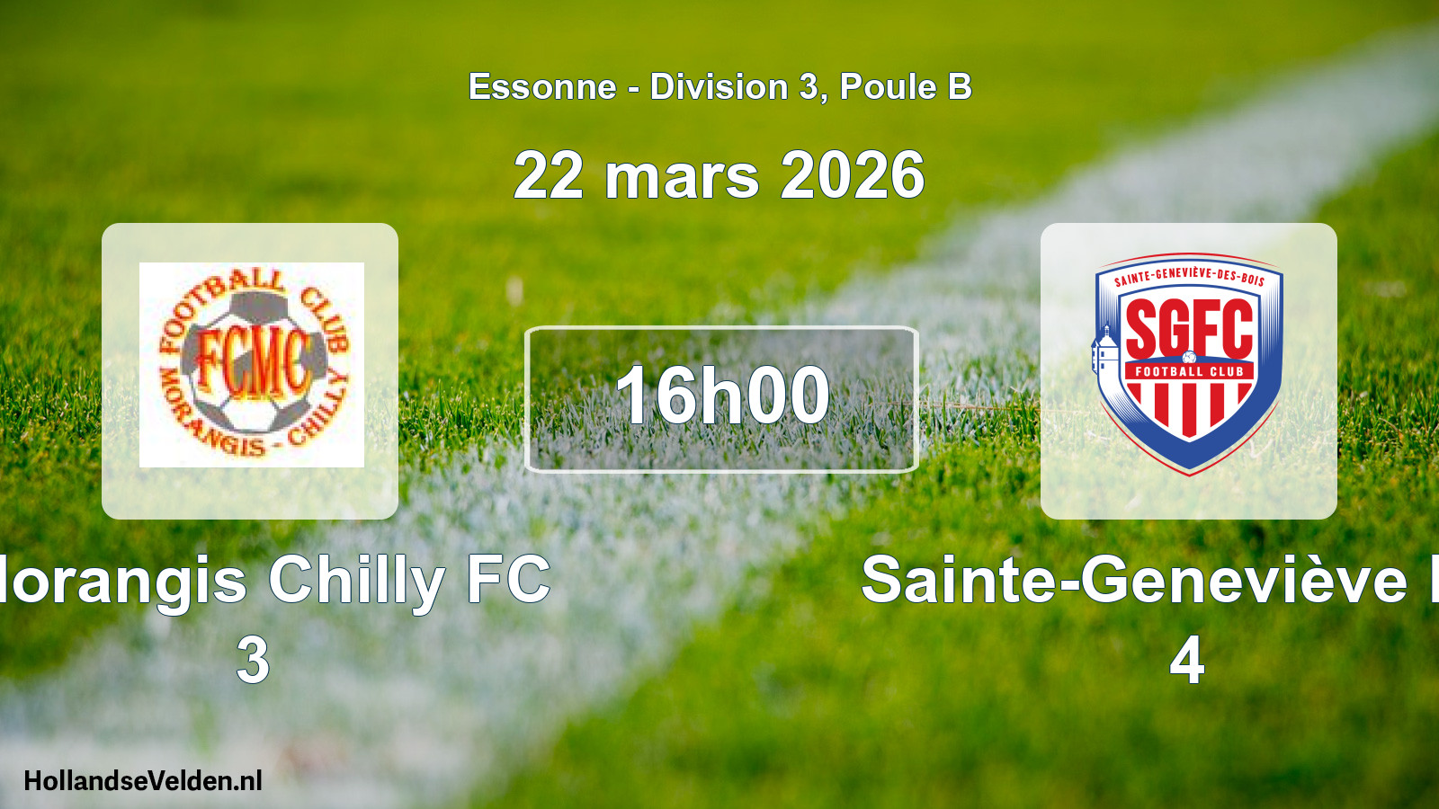 Match programmé: Morangis Chilly FC 3 - Sainte-Geneviève FC 4 (22 mars 2026)