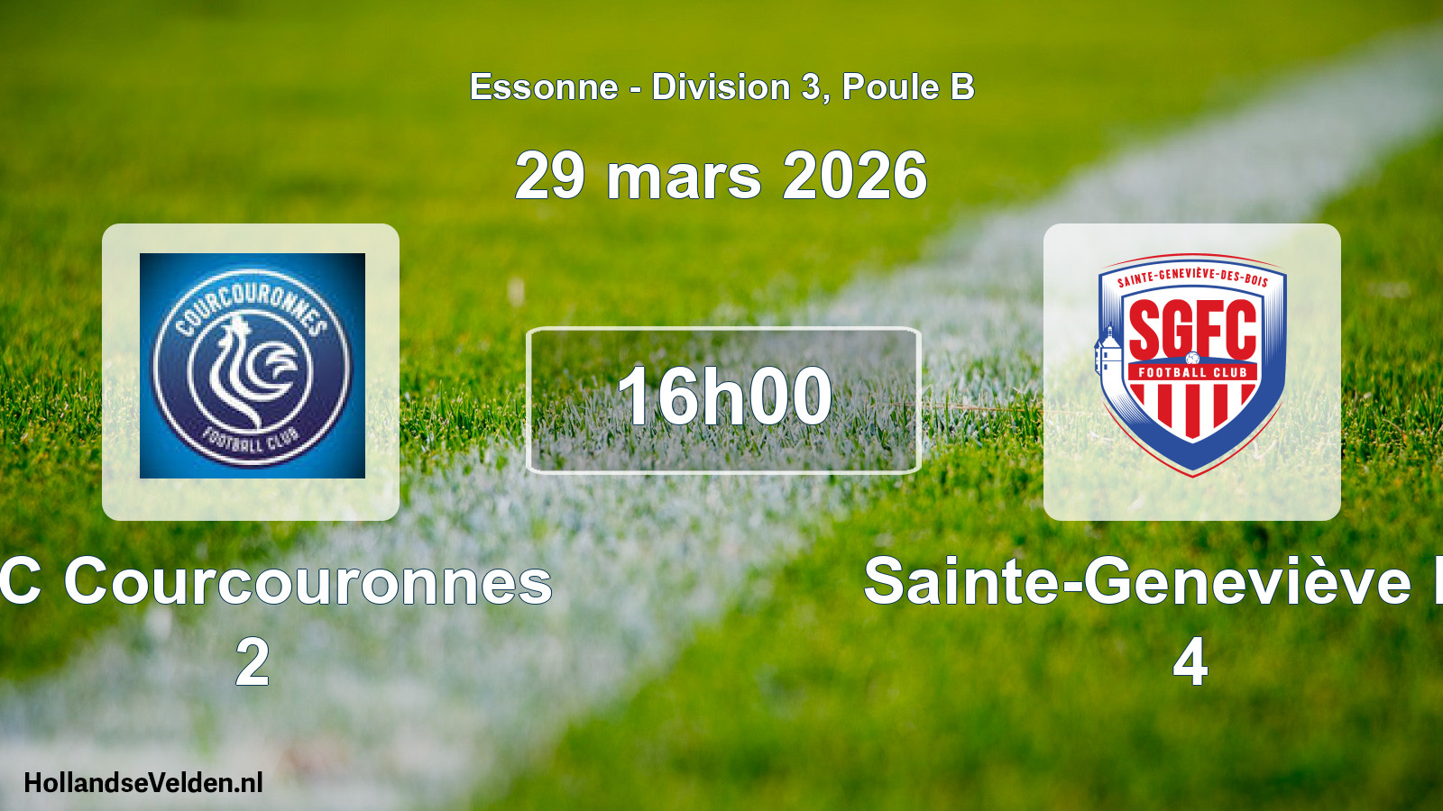 Geplande wedstrijd: FC Courcouronnes 2 - Sainte-Geneviève FC 4 (29 maart 2026)