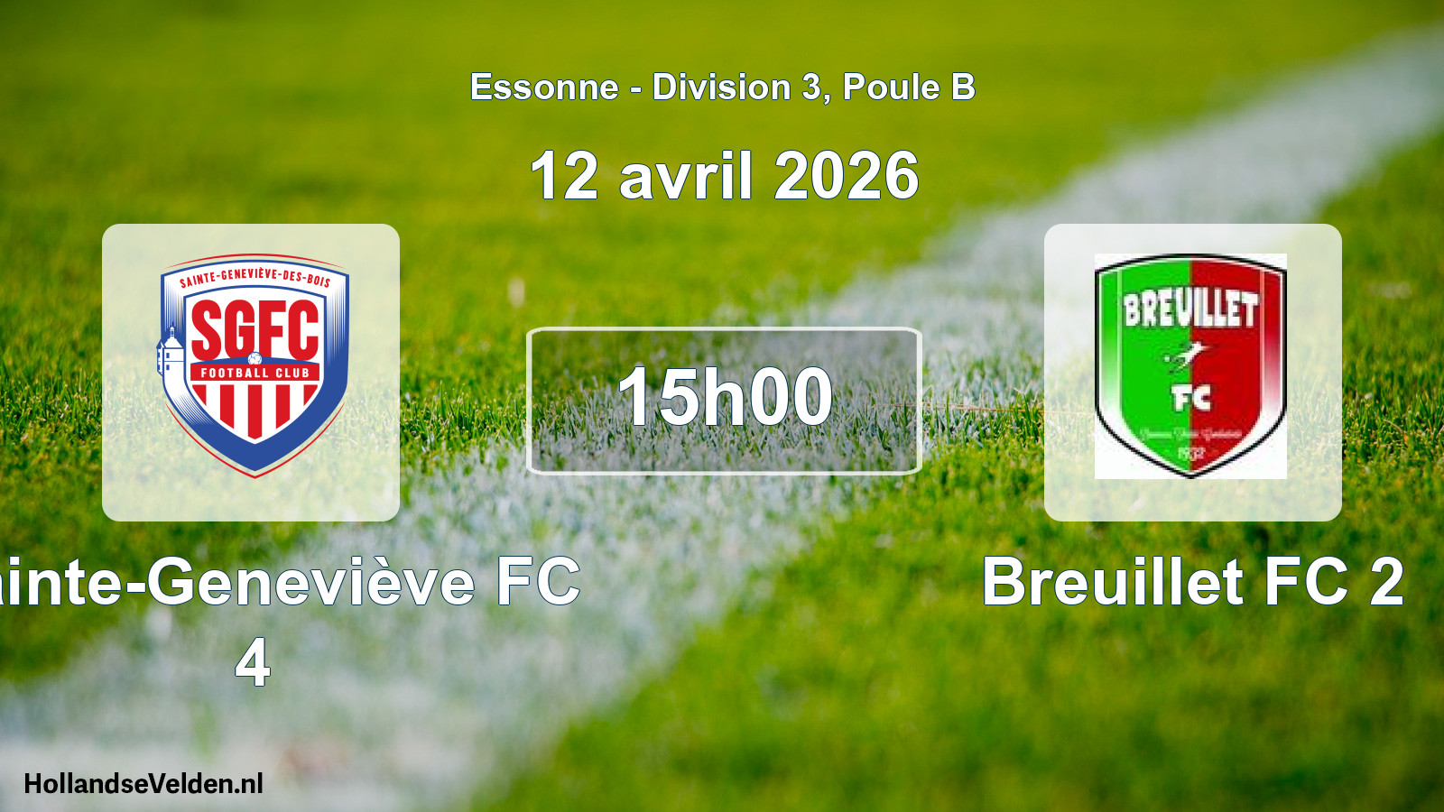 Match programmé: Sainte-Geneviève FC 4 - Breuillet FC 2 (12 avril 2026)