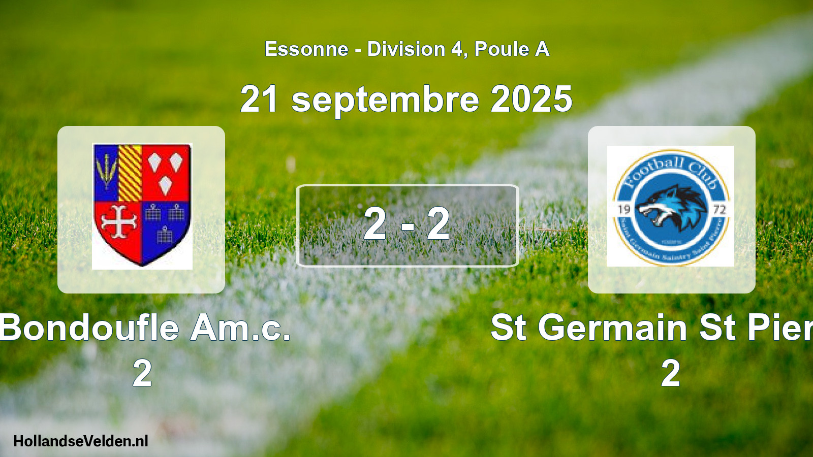 Gespeelde wedstrijd: Bondoufle Am.c. 2 - St Germain St Pierre 2 2 - 2 (21 september 2025)