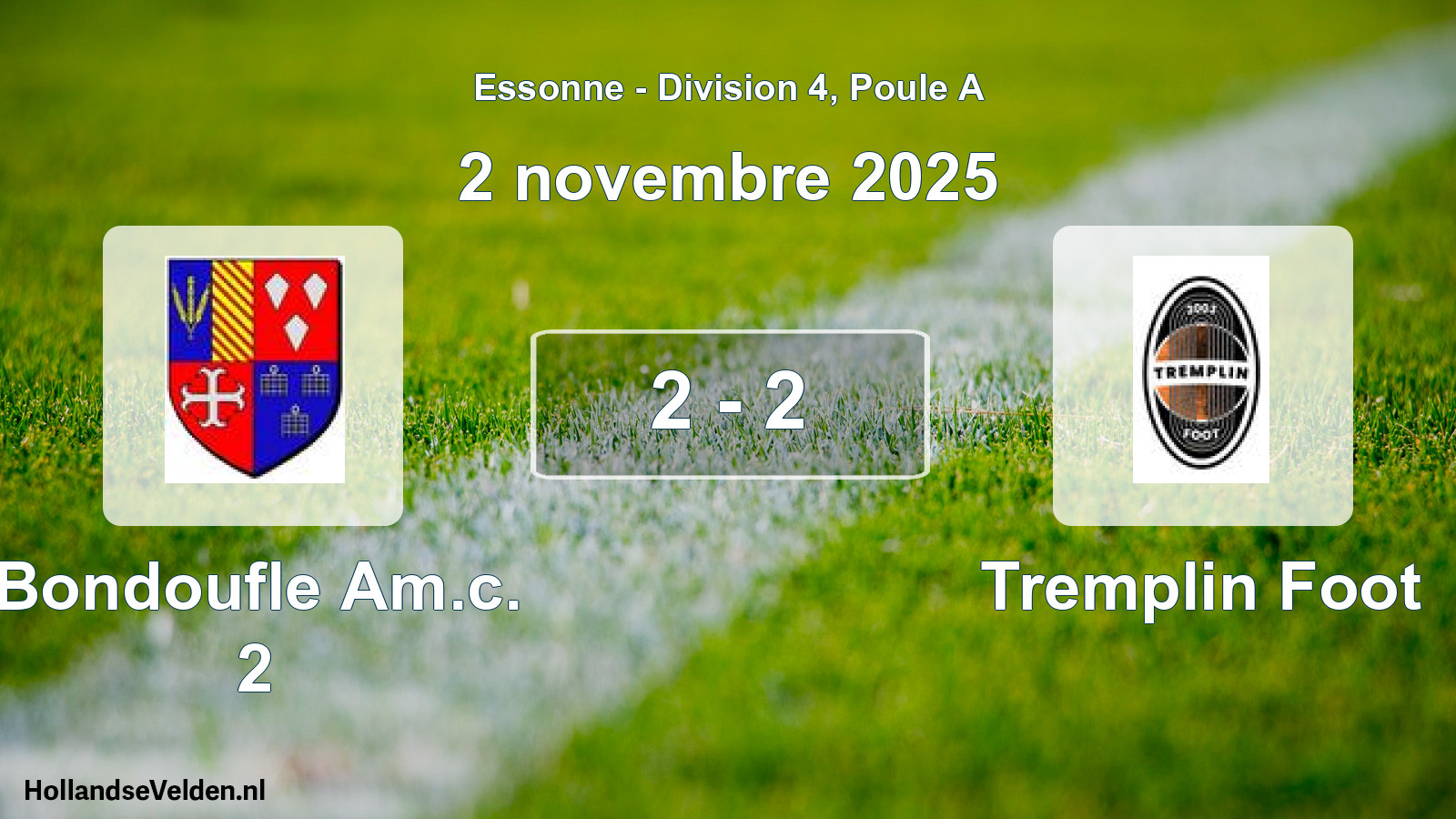 Match joué: Bondoufle Am.c. 2 - Tremplin Foot 2 - 2 (2 novembre 2025)