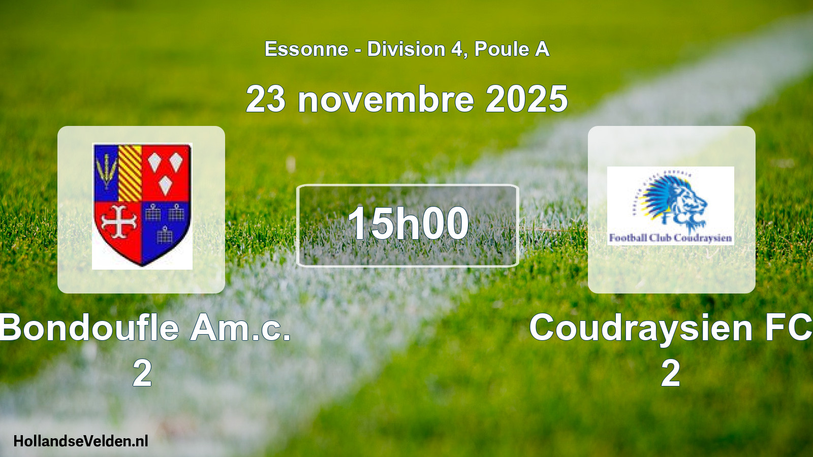 Match programmé: Bondoufle Am.c. 2 - Coudraysien FC 2 (23 novembre 2025)