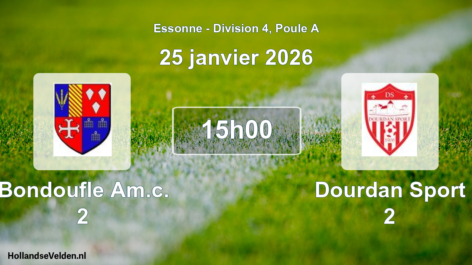 Match programmé: Bondoufle Am.c. 2 - Dourdan Sport 2 (25 janvier 2026)
