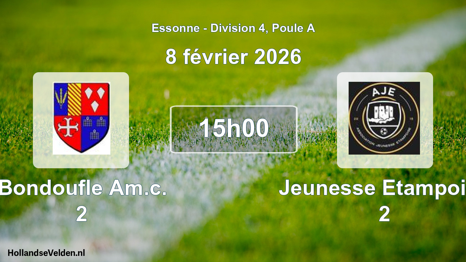 Match programmé: Bondoufle Am.c. 2 - Jeunesse Etampoise 2 (8 février 2026)