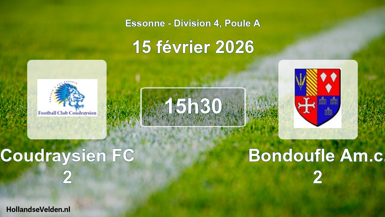 Geplande wedstrijd: Coudraysien FC 2 - Bondoufle Am.c. 2 (15 februari 2026)