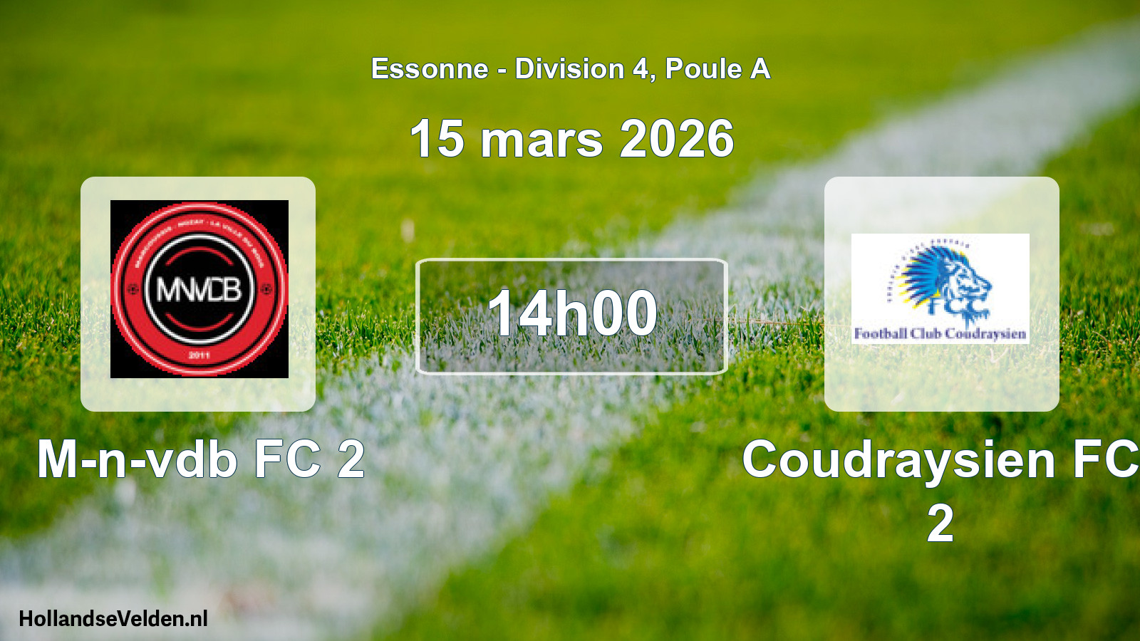 Match programmé: M-n-vdb FC 2 - Coudraysien FC 2 (15 mars 2026)