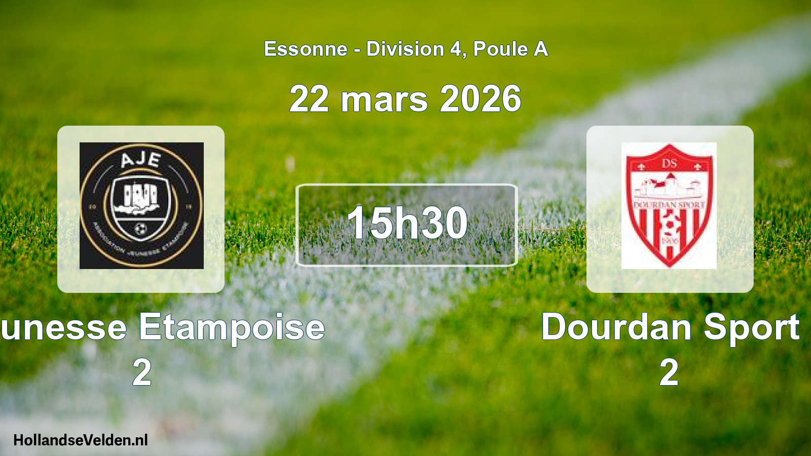 Match programmé: Jeunesse Etampoise 2 - Dourdan Sport 2 (22 mars 2026)